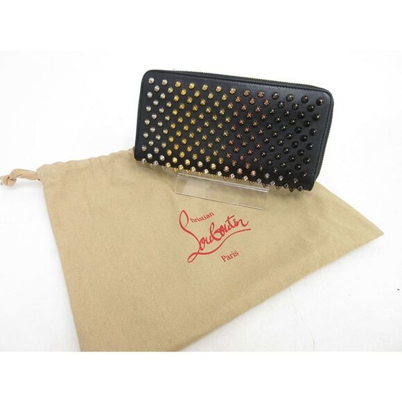 Christian Louboutin Spike Studs Panettone Round Zipper Long Wallet Black - Picture 12 of 12